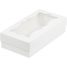 Коробка для макарун с фигурным окном 21х10х5,5cм белая